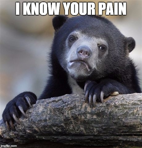 Confession Bear Meme | I KNOW YOUR PAIN | image tagged in memes,confession bear | made w/ Imgflip meme maker