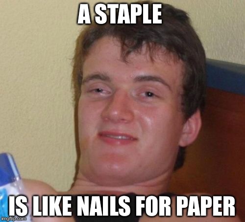 10 Guy | A STAPLE; IS LIKE NAILS FOR PAPER | image tagged in memes,10 guy | made w/ Imgflip meme maker