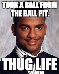 Thug Life | TOOK A BALL FROM THE BALL PIT. THUG LIFE | image tagged in thug life | made w/ Imgflip meme maker