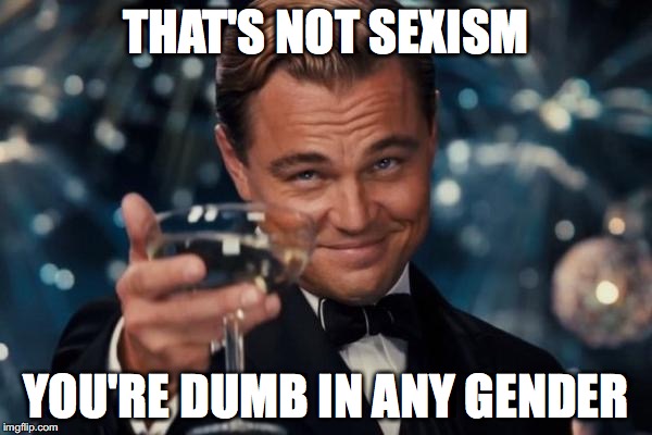 Leonardo Dicaprio Cheers | THAT'S NOT SEXISM; YOU'RE DUMB IN ANY GENDER | image tagged in memes,leonardo dicaprio cheers | made w/ Imgflip meme maker
