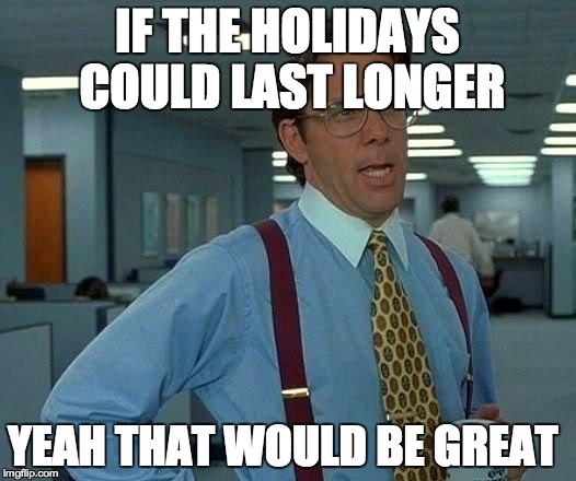 That Would Be Great | IF THE HOLIDAYS COULD LAST LONGER; YEAH THAT WOULD BE GREAT | image tagged in memes,that would be great | made w/ Imgflip meme maker