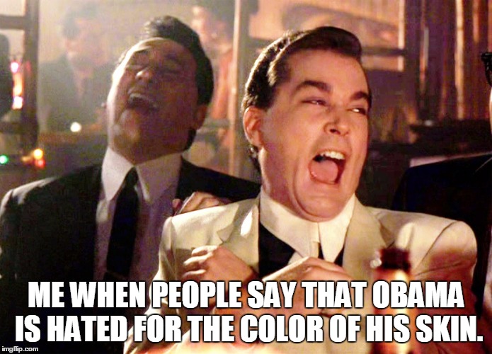 Good Fellas Hilarious | ME WHEN PEOPLE SAY THAT OBAMA IS HATED FOR THE COLOR OF HIS SKIN. | image tagged in memes,good fellas hilarious | made w/ Imgflip meme maker
