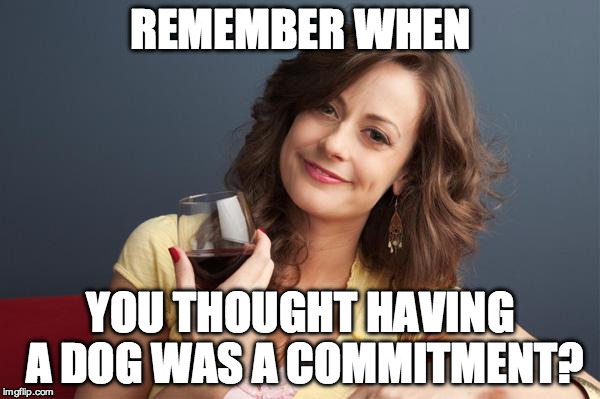 forever resentful mother | REMEMBER WHEN; YOU THOUGHT HAVING A DOG WAS A COMMITMENT? | image tagged in forever resentful mother | made w/ Imgflip meme maker
