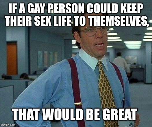TMI: Too much information! | IF A GAY PERSON COULD KEEP THEIR SEX LIFE TO THEMSELVES, THAT WOULD BE GREAT | image tagged in memes,that would be great,gay,tmi,too personal | made w/ Imgflip meme maker