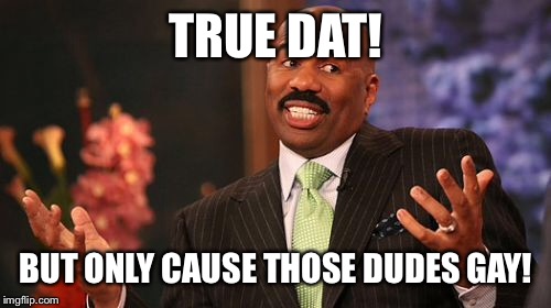 TRUE DAT! BUT ONLY CAUSE THOSE DUDES GAY! | image tagged in memes,steve harvey | made w/ Imgflip meme maker