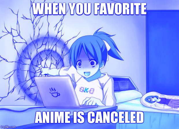 When an anime leaves you on a cliffhanger | WHEN YOU FAVORITE; ANIME IS CANCELED | image tagged in when an anime leaves you on a cliffhanger | made w/ Imgflip meme maker