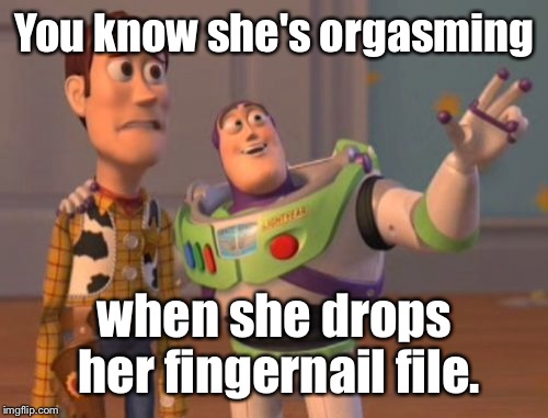 X, X Everywhere Meme | You know she's orgasming when she drops her fingernail file. | image tagged in memes,x x everywhere | made w/ Imgflip meme maker