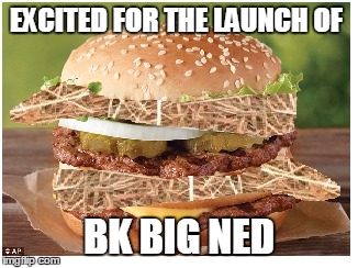 burger king big ned | EXCITED FOR THE LAUNCH OF; BK BIG NED | image tagged in burger king,burger,horse meat,horse | made w/ Imgflip meme maker