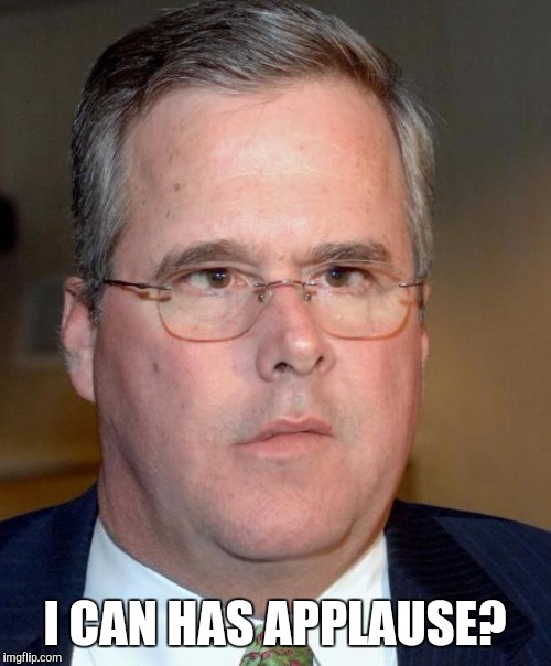 Please clap... | I CAN HAS APPLAUSE? | image tagged in jeb bush,politics,election 2016,i can has cheezburger,derp,funny | made w/ Imgflip meme maker