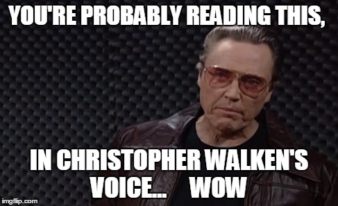 YOU'RE PROBABLY READING THIS, IN CHRISTOPHER WALKEN'S VOICE...     WOW | image tagged in funny memes,memes,christopher walken,christopher walken cowbell,needs more cowbell,cowbell | made w/ Imgflip meme maker