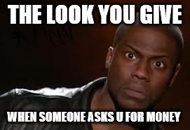 Kevin Hart Meme | THE LOOK YOU GIVE; WHEN SOMEONE ASKS U FOR MONEY | image tagged in memes,kevin hart the hell | made w/ Imgflip meme maker