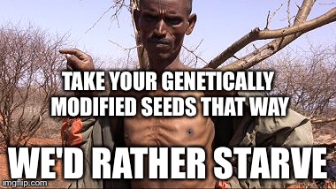 Yes, our food is that bad...... | TAKE YOUR GENETICALLY MODIFIED SEEDS THAT WAY; WE'D RATHER STARVE | image tagged in starvation,memes,skeptical african kid,truth,gmo | made w/ Imgflip meme maker