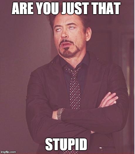 Face You Make Robert Downey Jr Meme | ARE YOU JUST THAT; STUPID | image tagged in memes,face you make robert downey jr | made w/ Imgflip meme maker