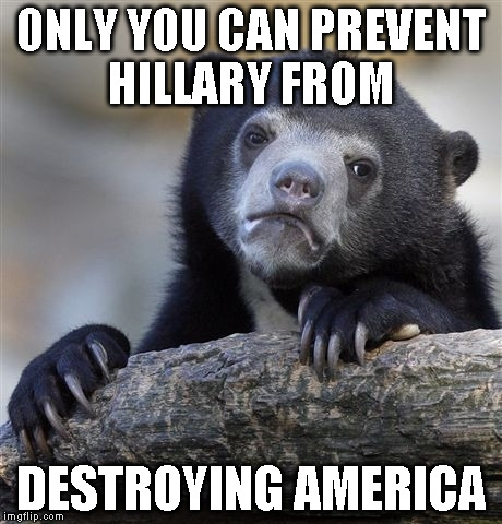 Confession Bear | ONLY YOU CAN PREVENT HILLARY FROM; DESTROYING AMERICA | image tagged in memes,confession bear | made w/ Imgflip meme maker
