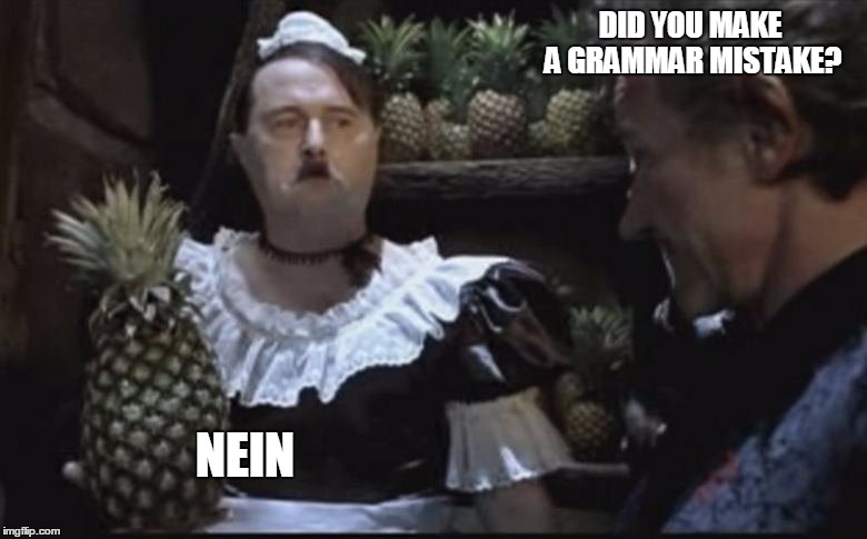 Hitler Pineapple | DID YOU MAKE A GRAMMAR MISTAKE? NEIN | image tagged in hitler pineapple,memes,funny memes,hitler | made w/ Imgflip meme maker