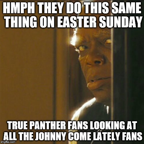 HMPH THEY DO THIS SAME THING ON EASTER SUNDAY; TRUE PANTHER FANS LOOKING AT ALL THE JOHNNY COME LATELY FANS | image tagged in cam newton,peyton manning,superbowl 50,dabs | made w/ Imgflip meme maker