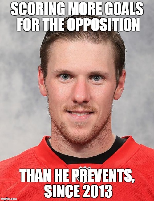 jimmy howard, the greatest threat to detroit red wings playoffs hopes | SCORING MORE GOALS FOR THE OPPOSITION; THAN HE PREVENTS, SINCE 2013 | image tagged in jimmy howard,detroit red wings,nhl | made w/ Imgflip meme maker