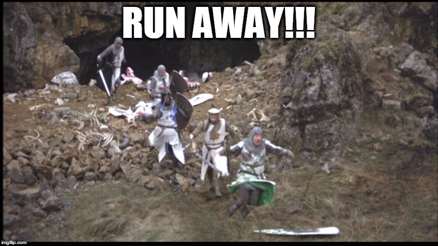 Run Away Monty Python | RUN AWAY!!! | image tagged in run away monty python | made w/ Imgflip meme maker