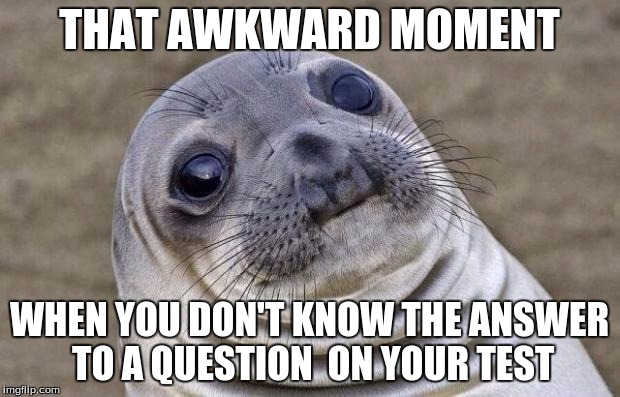 Awkward Moment Sealion Meme | THAT AWKWARD MOMENT; WHEN YOU DON'T KNOW THE ANSWER TO A QUESTION  ON YOUR TEST | image tagged in memes,awkward moment sealion | made w/ Imgflip meme maker