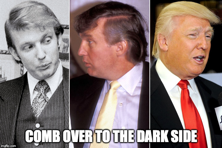 Trump Hair | COMB OVER TO THE DARK SIDE | image tagged in donald trumph hair,the dark side,trump | made w/ Imgflip meme maker
