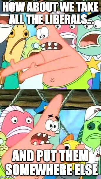 Put It Somewhere Else Patrick Meme | HOW ABOUT WE TAKE ALL THE LIBERALS... AND PUT THEM SOMEWHERE ELSE | image tagged in memes,put it somewhere else patrick | made w/ Imgflip meme maker