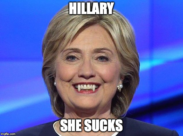 Hillary Sucks | HILLARY; SHE SUCKS | image tagged in hillary sucks | made w/ Imgflip meme maker