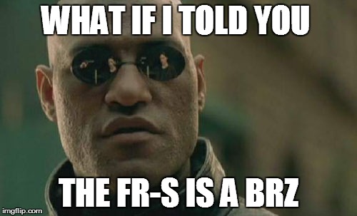 Matrix Morpheus Meme | WHAT IF I TOLD YOU; THE FR-S IS A BRZ | image tagged in memes,matrix morpheus | made w/ Imgflip meme maker