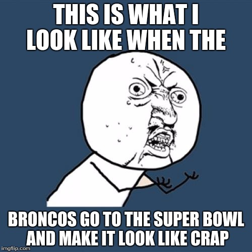 Y U No | THIS IS WHAT I LOOK LIKE WHEN THE; BRONCOS GO TO THE SUPER BOWL AND MAKE IT LOOK LIKE CRAP | image tagged in memes,y u no | made w/ Imgflip meme maker