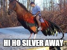rooster | HI HO SILVER AWAY | image tagged in rooster | made w/ Imgflip meme maker