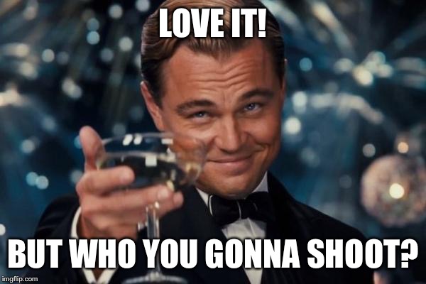 Leonardo Dicaprio Cheers Meme | LOVE IT! BUT WHO YOU GONNA SHOOT? | image tagged in memes,leonardo dicaprio cheers | made w/ Imgflip meme maker