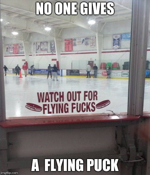 NO ONE GIVES; A  FLYING PUCK | image tagged in flying pucks | made w/ Imgflip meme maker