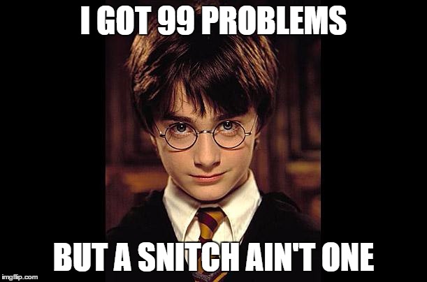 Harry Potter Wisdom | I GOT 99 PROBLEMS; BUT A SNITCH AIN'T ONE | image tagged in harry potter wisdom | made w/ Imgflip meme maker