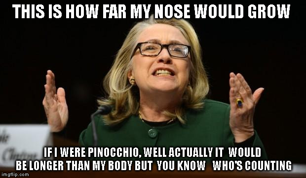 Hillary's hand in the cookie jar | THIS IS HOW FAR MY NOSE WOULD GROW; IF I WERE PINOCCHIO, WELL ACTUALLY IT  WOULD BE LONGER THAN MY BODY BUT  YOU KNOW   WHO'S COUNTING | image tagged in hillary's hand in the cookie jar | made w/ Imgflip meme maker