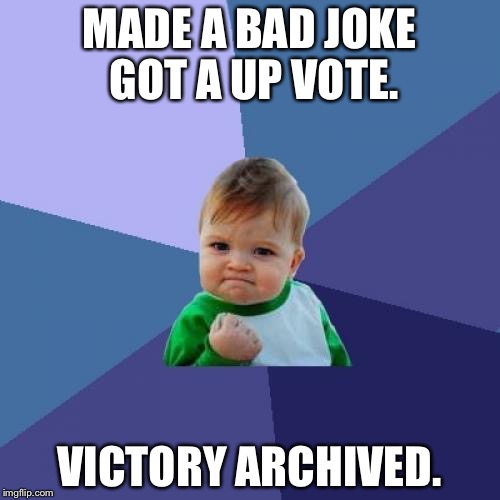 Success Kid | MADE A BAD JOKE GOT A UP VOTE. VICTORY ARCHIVED. | image tagged in memes,success kid | made w/ Imgflip meme maker