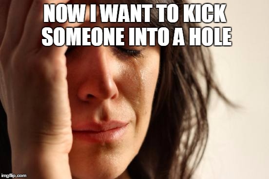 First World Problems Meme | NOW I WANT TO KICK SOMEONE INTO A HOLE | image tagged in memes,first world problems | made w/ Imgflip meme maker
