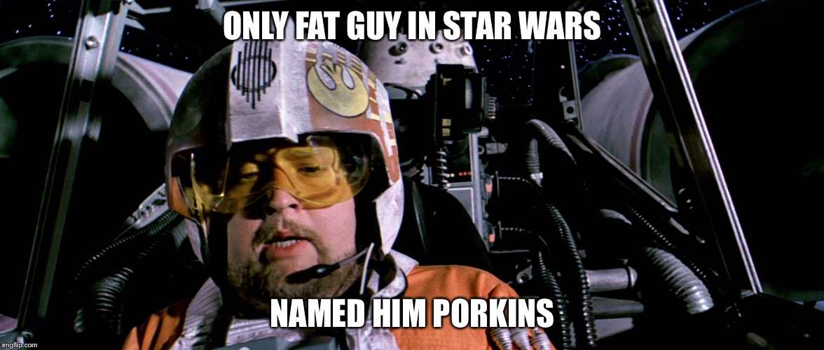 "Pork"ins | ONLY FAT GUY IN STAR WARS; NAMED HIM PORKINS | image tagged in star wars memes,porkins,only fat guy | made w/ Imgflip meme maker
