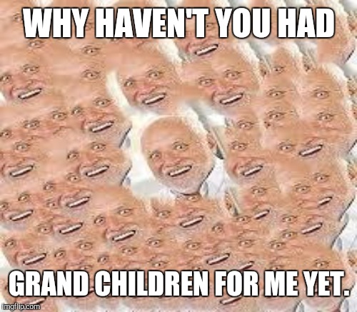 WHY HAVEN'T YOU HAD GRAND CHILDREN FOR ME YET. | made w/ Imgflip meme maker