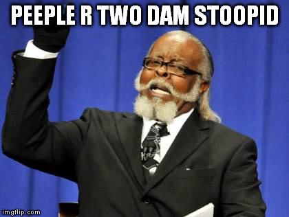 people are too damn stupid | PEEPLE R TWO DAM STOOPID | image tagged in memes,too damn high,people,two,stoopid | made w/ Imgflip meme maker