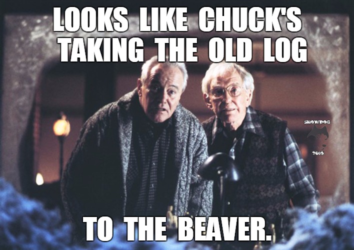 Looks like Chuck's taking the old log to the beaver | LOOKS  LIKE  CHUCK'S  TAKING  THE  OLD  LOG; TO  THE  BEAVER. | image tagged in chucks blank,funny | made w/ Imgflip meme maker