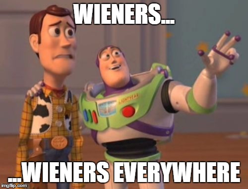 X, X Everywhere | WIENERS... ...WIENERS EVERYWHERE | image tagged in memes,x x everywhere | made w/ Imgflip meme maker