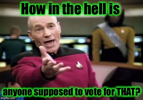Picard Wtf Meme | How in the hell is anyone supposed to vote for THAT? | image tagged in memes,picard wtf | made w/ Imgflip meme maker