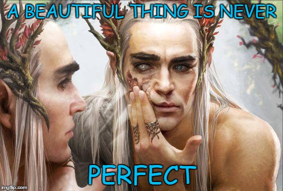 Beauty | A BEAUTIFUL THING IS NEVER; PERFECT | image tagged in thranduil burned,thranduil burned face | made w/ Imgflip meme maker