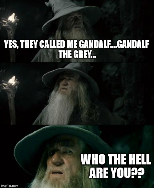 Confused Gandalf | YES, THEY CALLED ME GANDALF....GANDALF THE GREY... WHO THE HELL ARE YOU?? | image tagged in memes,confused gandalf | made w/ Imgflip meme maker