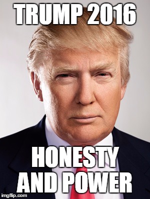 Donald Trump | TRUMP 2016; HONESTY AND POWER | image tagged in donald trump | made w/ Imgflip meme maker