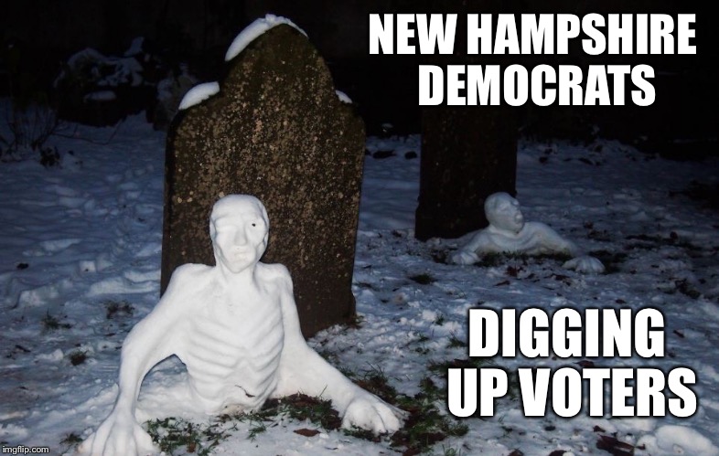 Regardless of your choice, be sure to vote | NEW HAMPSHIRE DEMOCRATS; DIGGING UP VOTERS | image tagged in graveyard | made w/ Imgflip meme maker