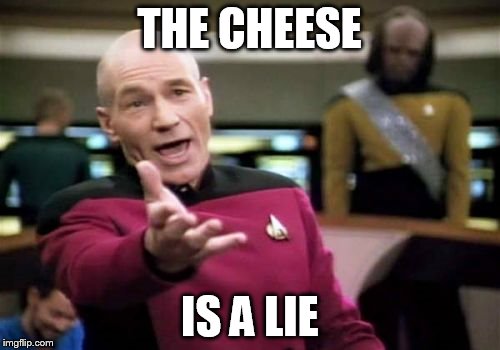 Picard Wtf Meme | THE CHEESE IS A LIE | image tagged in memes,picard wtf | made w/ Imgflip meme maker