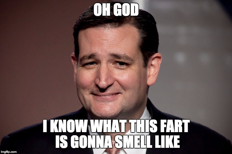 Ted cruz | OH GOD; I KNOW WHAT THIS FART IS GONNA SMELL LIKE | image tagged in ted cruz | made w/ Imgflip meme maker