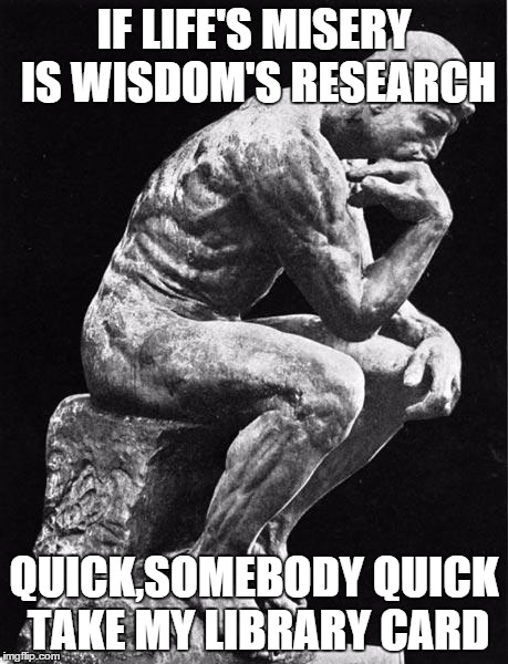 BEING DUMB HAS IT'S PRIVILEGES | IF LIFE'S MISERY IS WISDOM'S RESEARCH; QUICK,SOMEBODY QUICK TAKE MY LIBRARY CARD | image tagged in philosopher,life | made w/ Imgflip meme maker