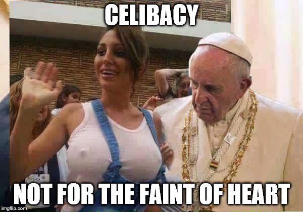 Pope Francis big tits | CELIBACY; NOT FOR THE FAINT OF HEART | image tagged in pope francis big tits | made w/ Imgflip meme maker