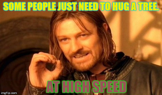 One Does Not Simply | SOME PEOPLE JUST NEED TO HUG A TREE. AT HIGH SPEED | image tagged in memes,one does not simply | made w/ Imgflip meme maker